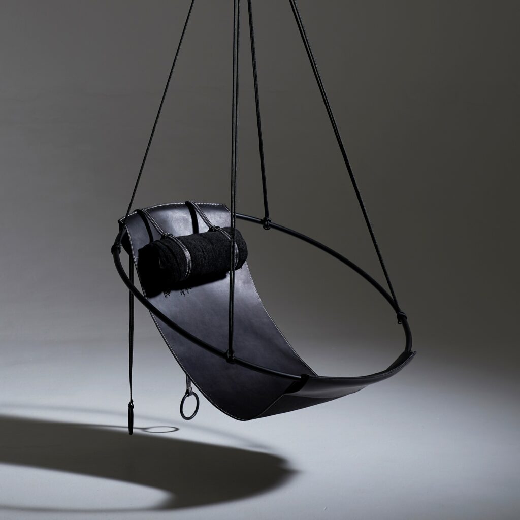 Genuine Leather Sling Hanging Chair in Black by Studio Stirling product image