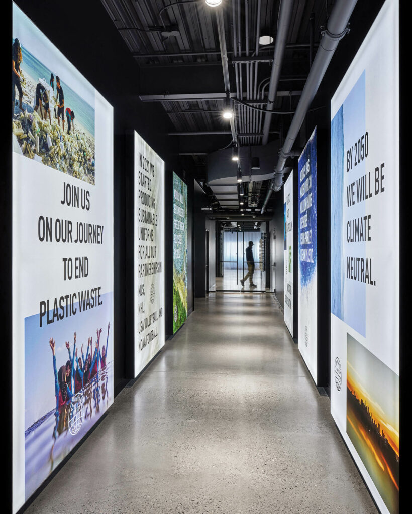 digital artwork in the hallways of Adidas' headquarters