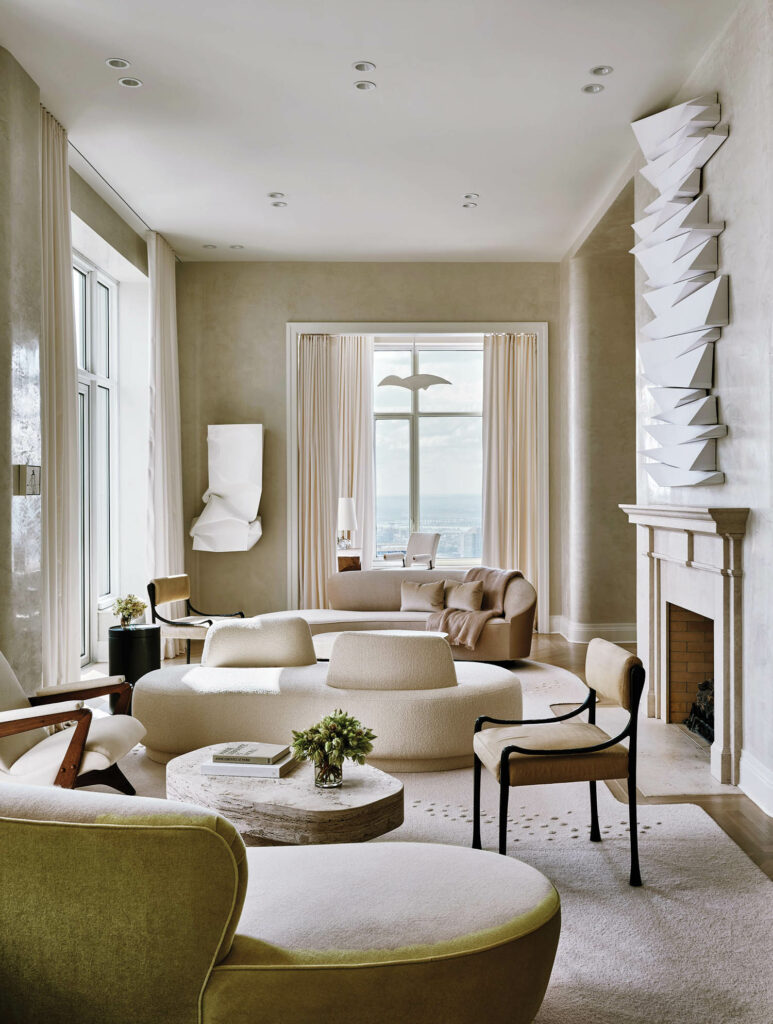 a New York luxury apartment living room furnished in neutrals