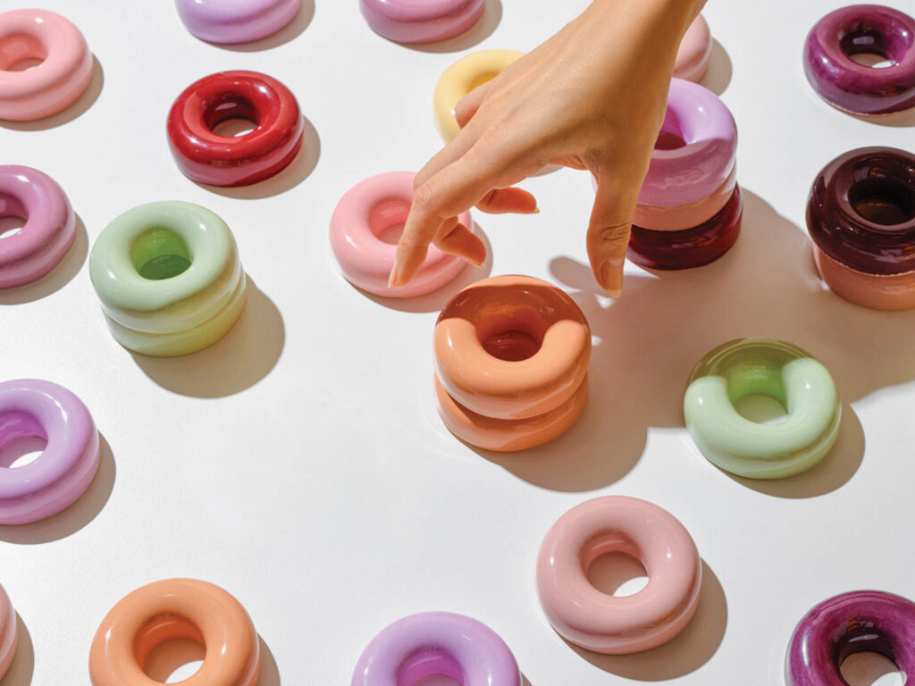 pastel ceramics in the shape of donuts