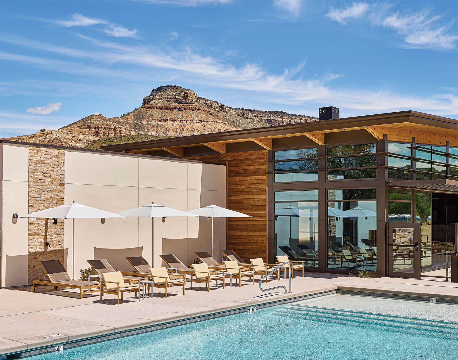 the outdoor pool at the communal clubhouse of AutoCamp Zion