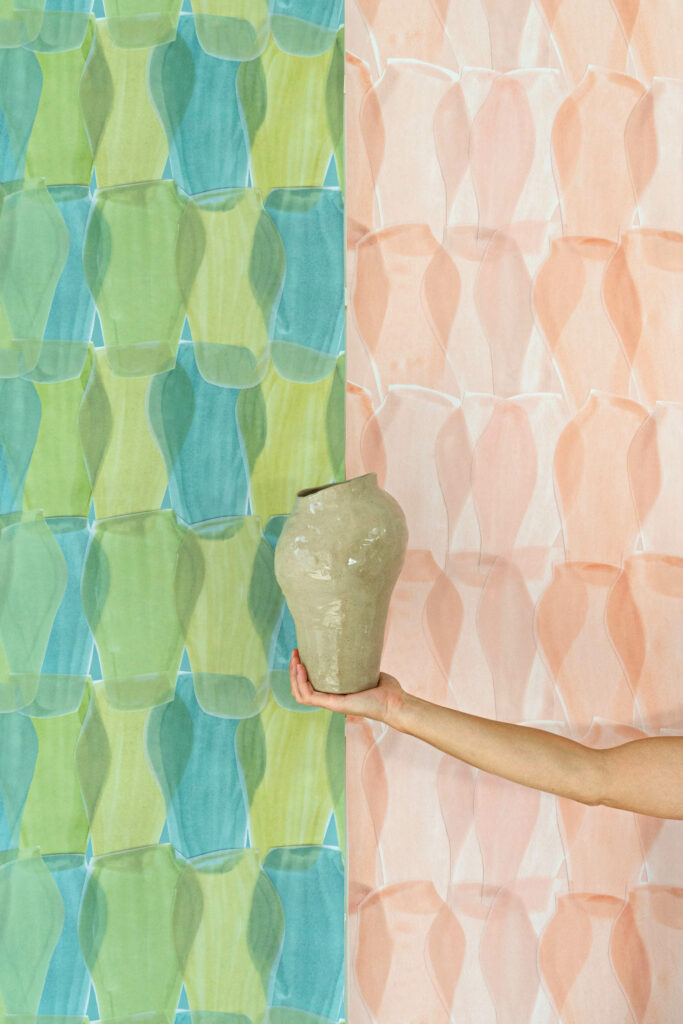 Vessels wall covering in Acqua and Nectar
