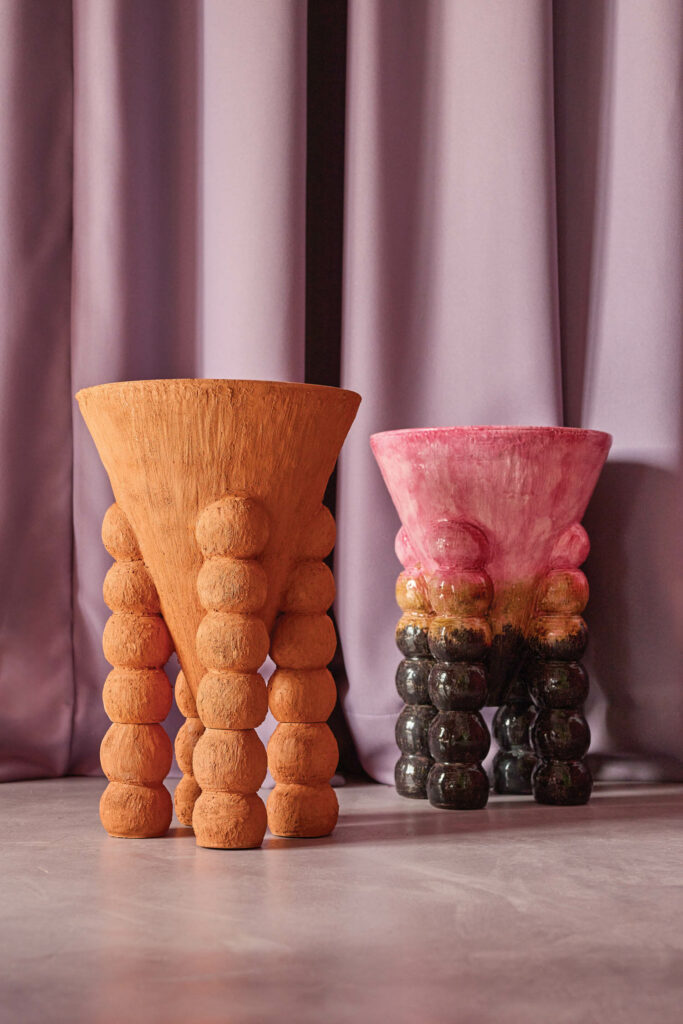 orange and pink pots made of 3d-printed clay
