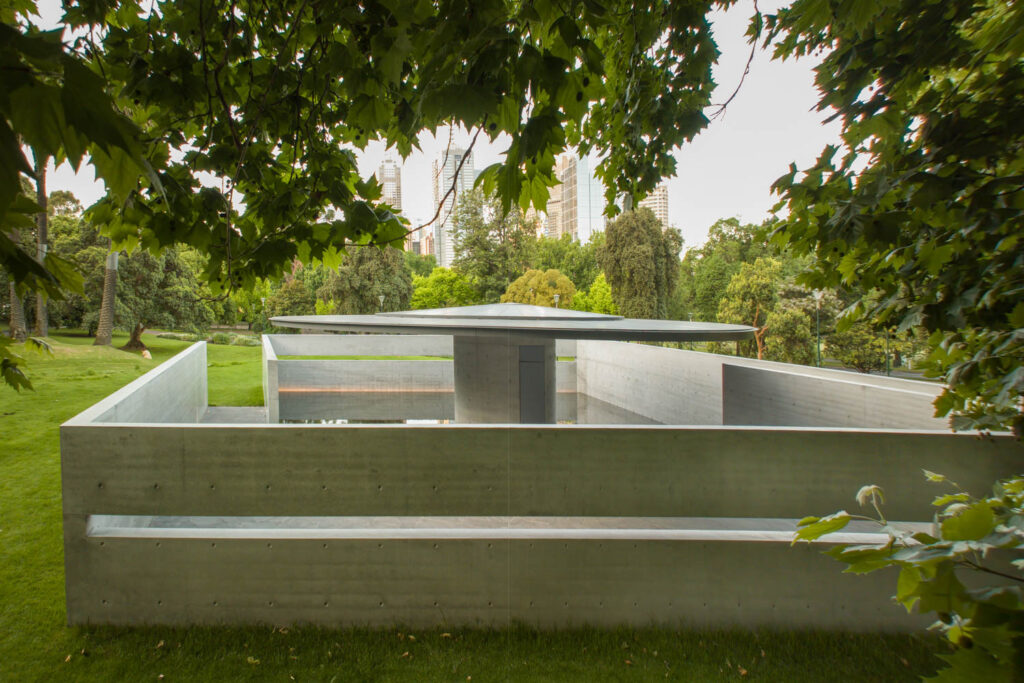 Exterior of MPavilion 10, designed by Tadao
Ando, located in the Queen Victoria Gardens in Melbourne.