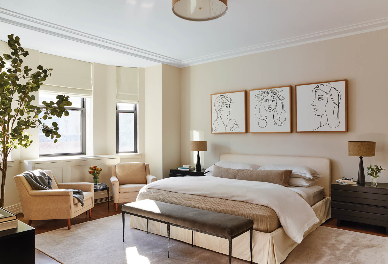 a bedroom with soft neutrals