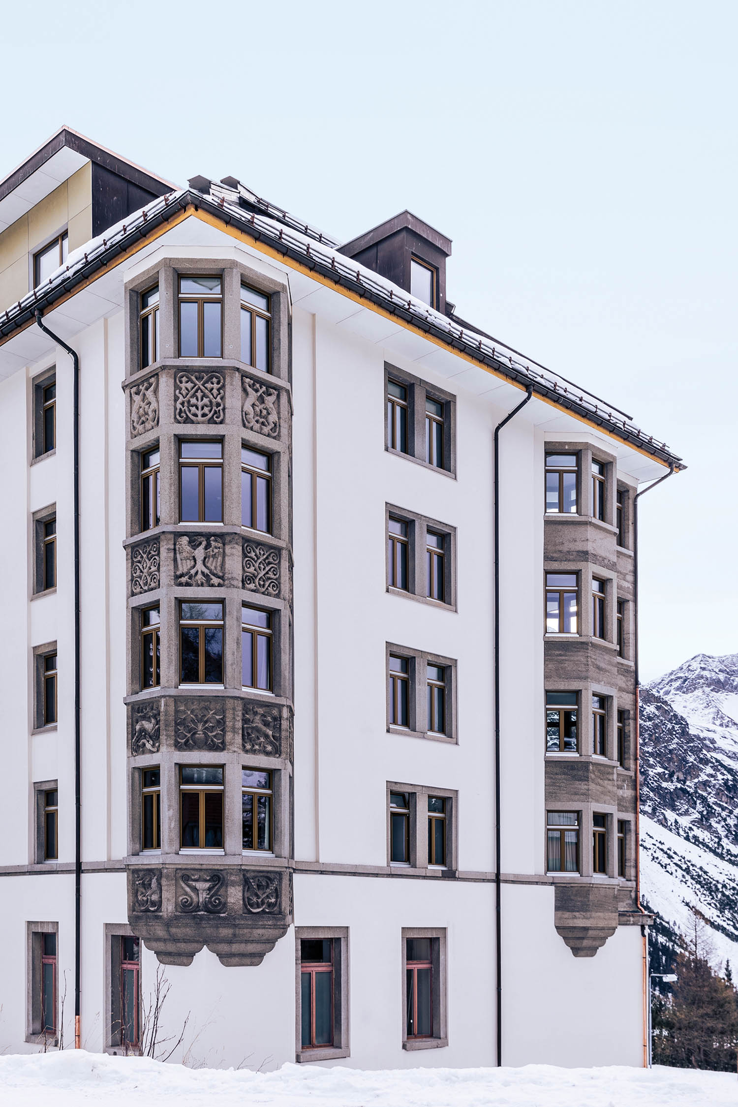 the exterior of Faern Arosa Altein, a Swiss resort designed by London firm Run for the Hills